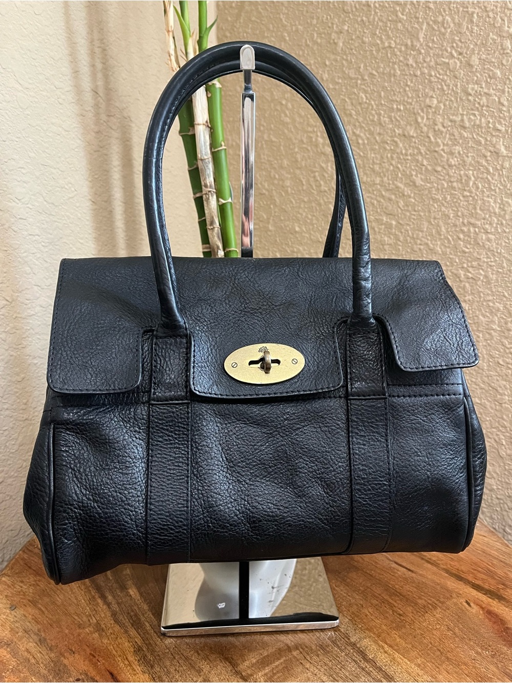 MULBERRY SMALL BLACK GRAINED LEATHER BAYSWATER